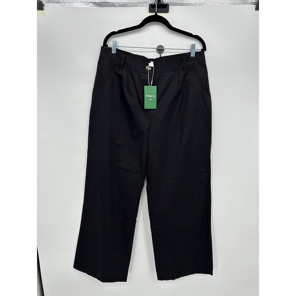 Halara Womens XL Regular Black High Waisted Wide Leg Elastic Back Trousers Pants